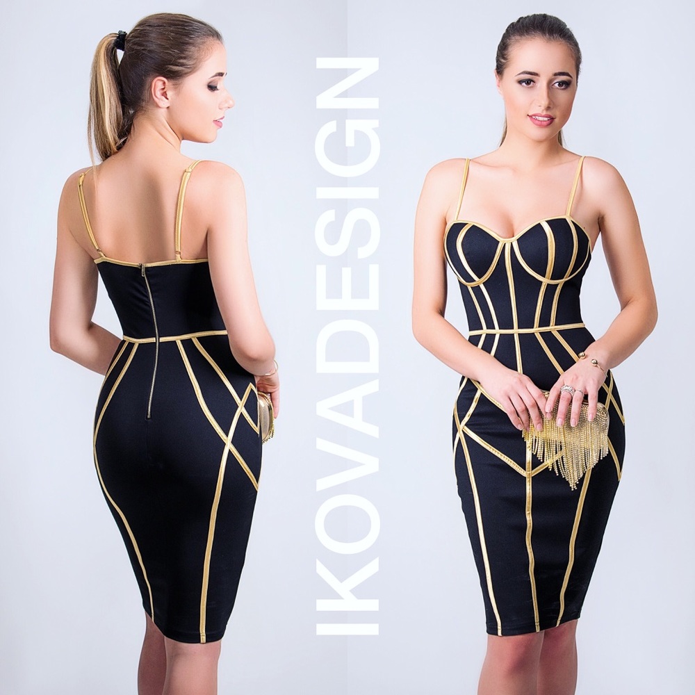 Black sexy dress with gold decorated